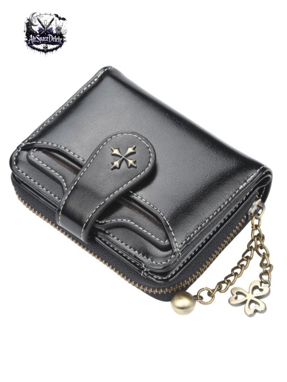 Small Zip Bifold Wallet PU Leather Mini Coin Pocket Goth Purse